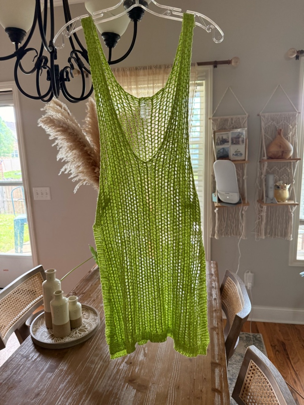 Fashion Nova Neon Green Crochet Mesh Swimsuit Coverup